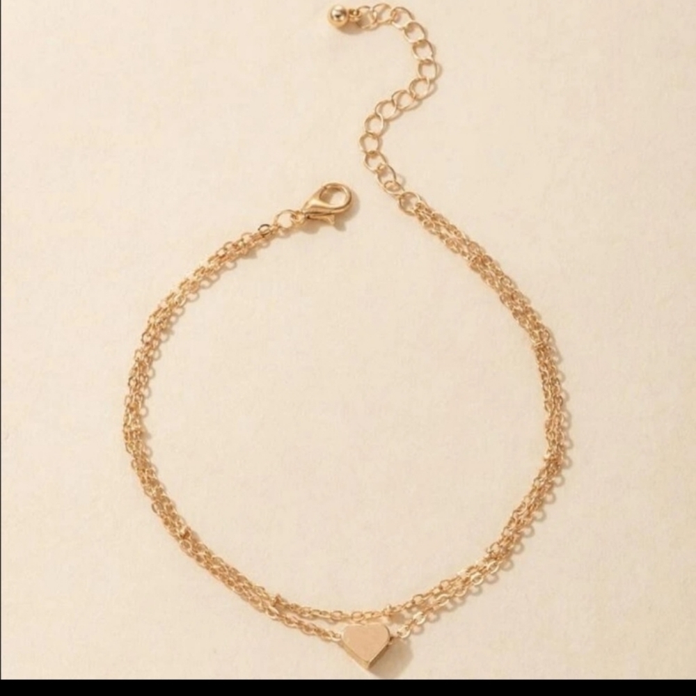 Double Wrap Heart Ankle Bracelet - Picture 2 of 4